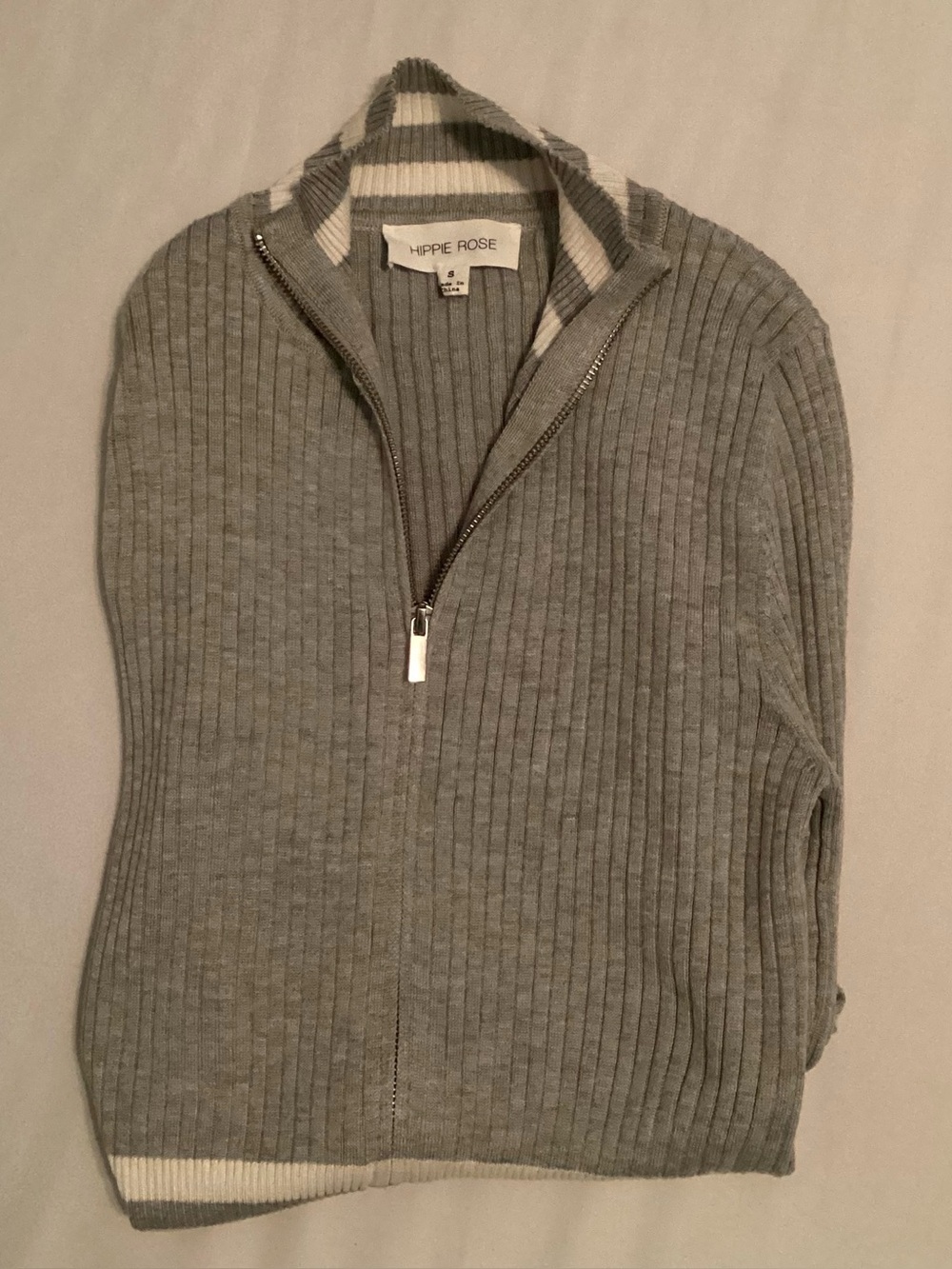 Hippie Rose Ladies Gray White 1/4 Zip Sweater Jacket Size S
